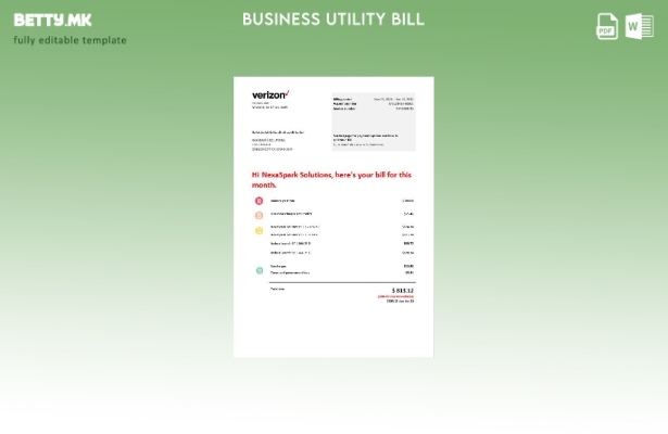 Сметката за комунални услуги за деловно работење на Verizon за телекомуникации н
